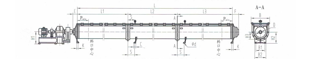 GX螺旋輸送機(YZQ型驅動)安裝簡圖 GX螺旋輸送機(YZQ型驅動)安裝簡圖-河南振江機械